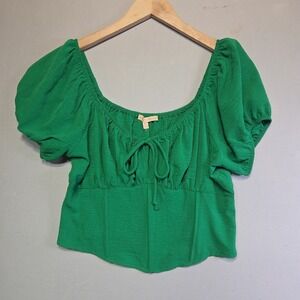 Evolutionary Women's Green Puff Sleeve Corset Peasant Top Size L Tie Front